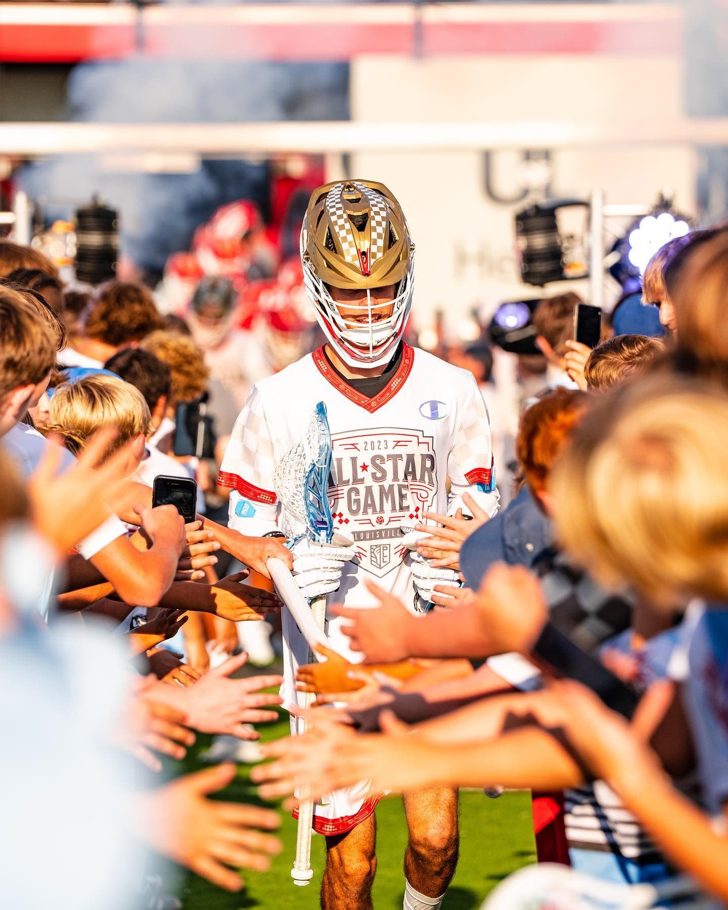 Xander Dickson in PLL All-Star jersey with fans