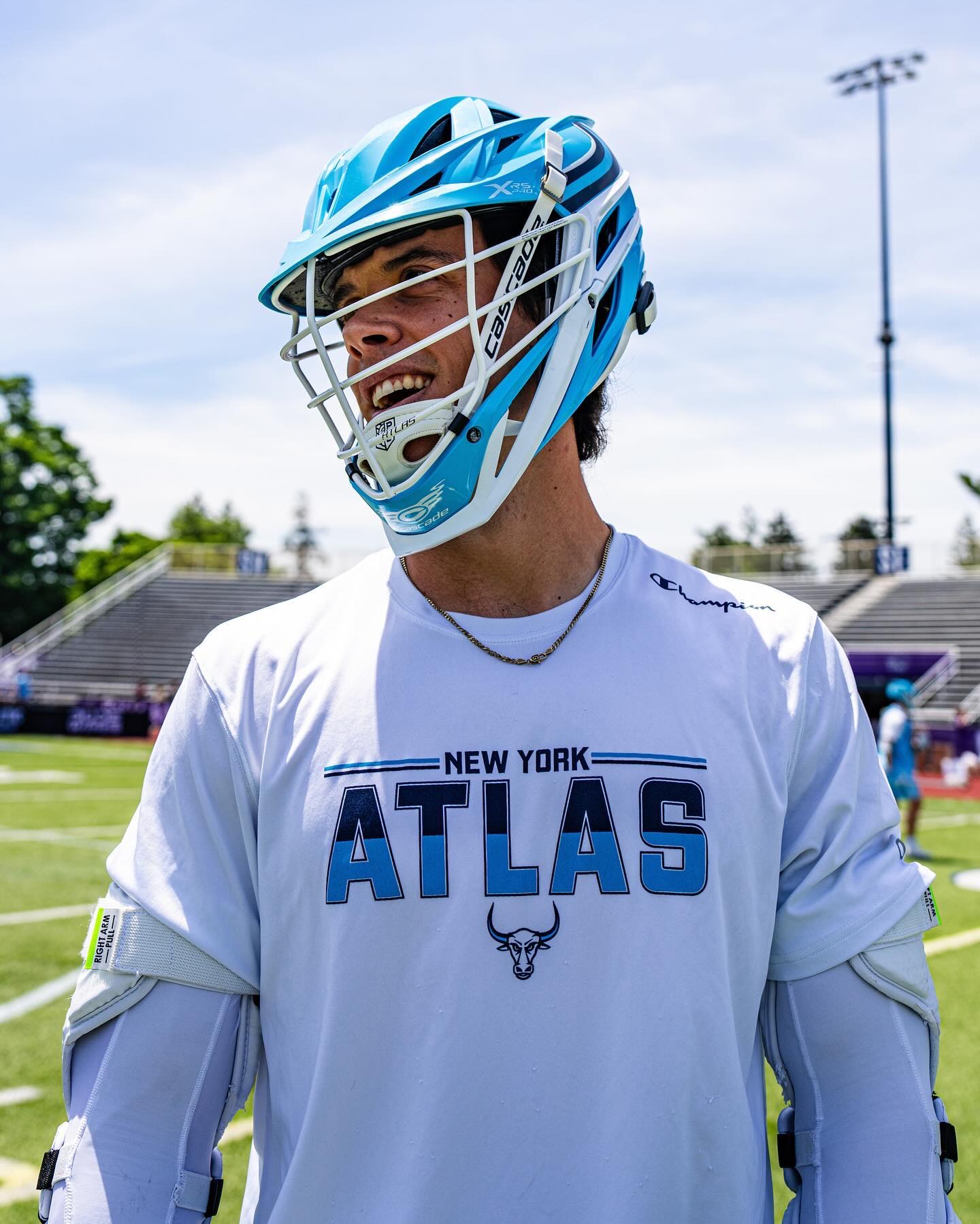 Xander Dickson wearing a New York Atlas helmet and jersey